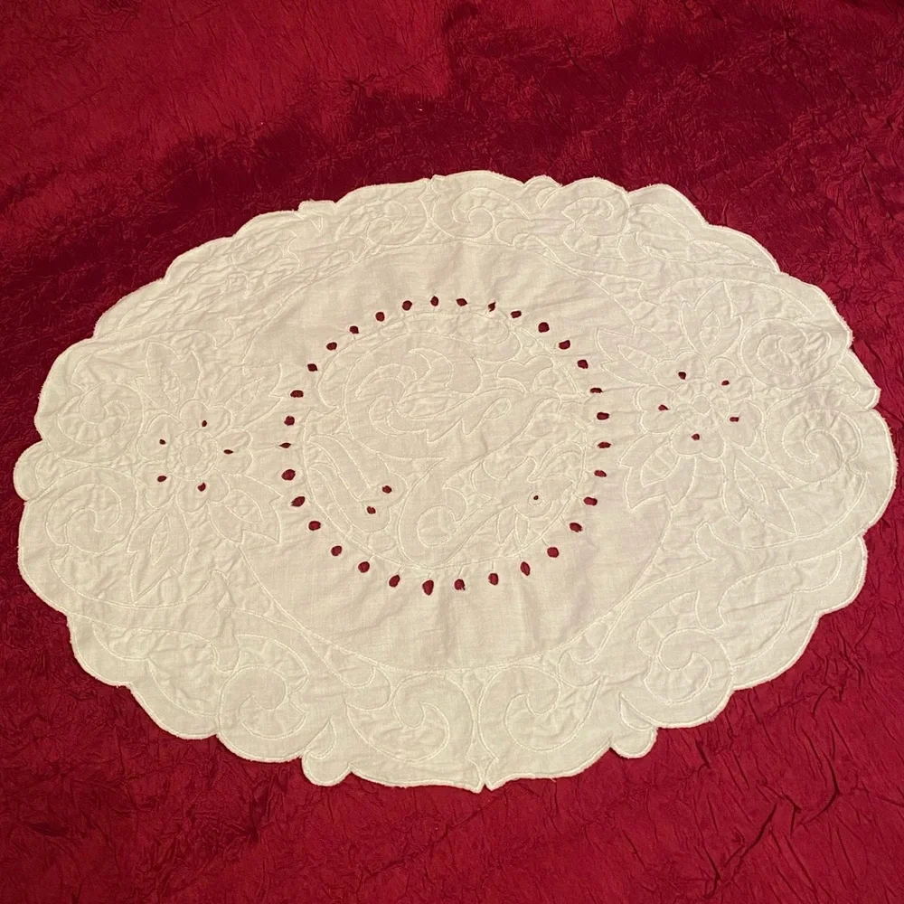 Vintage Early 1900s Embroidered Belgian Dresser Mat with Dragon and Flowers